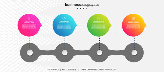 Line step infographic. 4 options workflow diagram, circle timeline number infograph, process steps chart. Linear vector infographics. Process order infographic arrow and steps point illustration