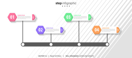 Line step infographic. 4 options workflow diagram, circle timeline number infograph, process steps chart. Linear vector infographics. Process order infographic arrow and steps point illustration
