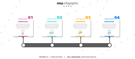 Fototapeta na wymiar Line step infographic. 4 options workflow diagram, circle timeline number infograph, process steps chart. Linear vector infographics. Process order infographic arrow and steps point illustration