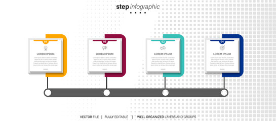 Business infographic design template with 4 options, steps or processes. Can be used for workflow layout, diagram, annual report, web design