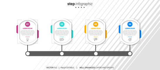 Timeline infographic template, Business concept with 4 options, Vector illustration.