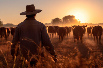 Rural Rancher: Capturing the Essence of Farm Life - A Farmer with Bovine Cattle on the Border.

