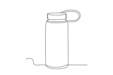 A glass tumbler with a strap on the lid. Tumbler one-line drawing