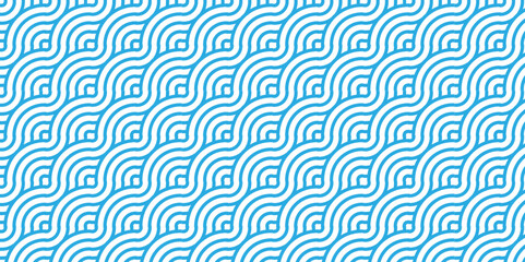 Seamless geometric ocean spiral pattern and abstract circle wave lines. blue seamless tile stripe geomatics overloping create retro square line backdrop pattern background. Overlapping Pattern.