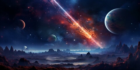 cinematic galaxy with vibrant planets and stars - obrazy, fototapety, plakaty