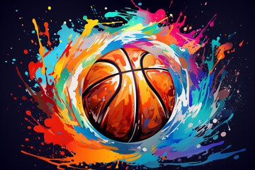 Basketball Paint Coloful Rainbow Splatter Background