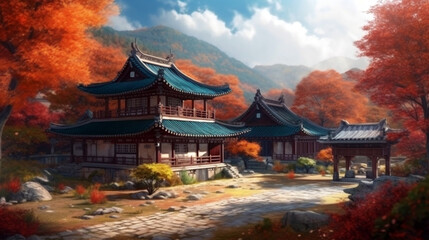 Old traditional Asian building. Traditional Korean style house.Suitable for national holiday