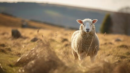 A lamb in the vast grass