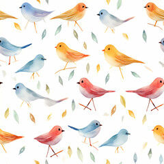 Symmetrical Bird Pattern: Digitally Rendered Seamless Watercolor Brushstrokes