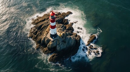 View from the top of a lighthouse on a small rocky island - obrazy, fototapety, plakaty