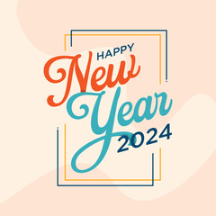 Obraz premium Happy New Year 2024 hand drawn creative retro style