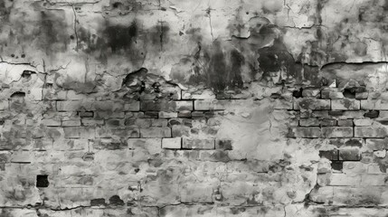 Old black white brick wall background, abstract texture pattern backdrop