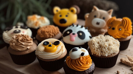 Cupcakes, cookies and ice cream, in the style of carved animal figures, Generative AI