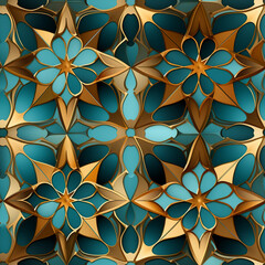 arabesque motifs golden and teal seamless, pattern, texture, background