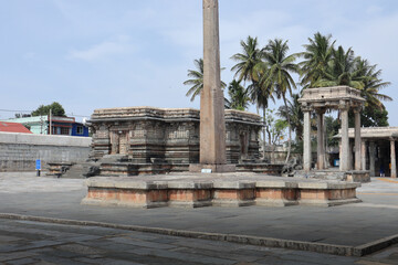 A Hindu Stone temple dedicated to Lord Shiva or Chennakeshava with beautiful carvings at Belur town in Karnataka, India.