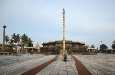 A Divine view of the famous Chennakeshava stone temple, a popular travel destination in Belur town of Karnataka, India.