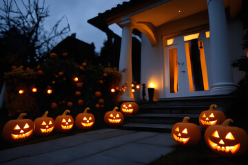 halloween jack o lantern at home, Generative AI.