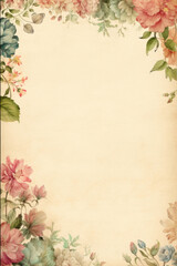 Vintage old paper with watercolor ornaments and flowers Generative AI