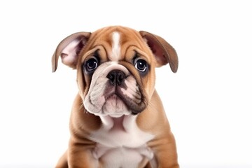Obraz premium Generative AI : Cute little Bulldog dog on blue background in studio