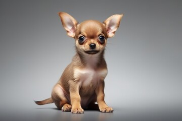 Generative AI : Cute little Chihuahua dog on blue background in studio