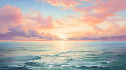 Fotobehang sunset ocean boat deep pastel glaze hydrogen wave frequencies soft bright beautifully daylight colored pencil drawing princess realms smoothened © Cary