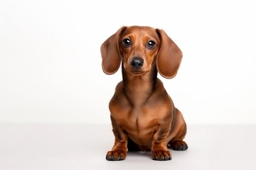 Generative AI : Cute little Dachshund dog on blue background in studio