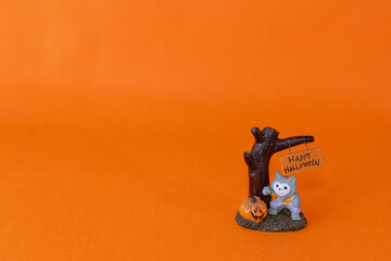 オレンジ背景と狼男のハロウィンイメージ