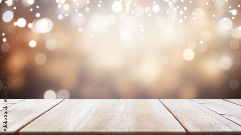 Poster empty white table blurred on soft light gently bokeh background