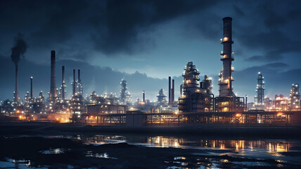 the industrial complexes where crude oil is refined into various petroleum products