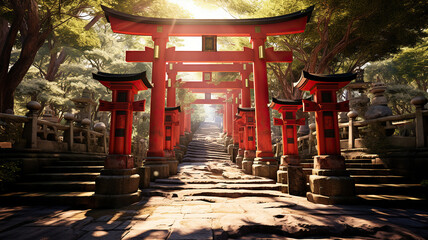 the iconic red torii gates at Shinto shrines