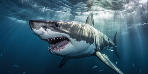 Fototapeta premium Close-up of a white shark in the ocean