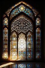 Fototapeta premium Light shine through the window into islamic mosque interior made with Generative AI