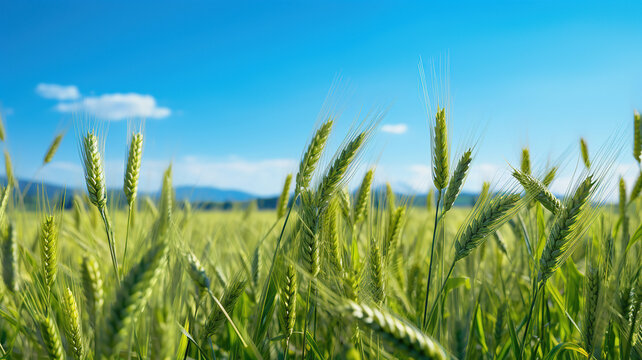Rolling Fields of Golden Wheat Under a Blue Sky