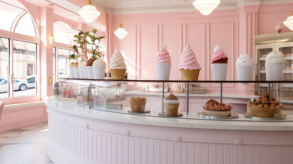 Fototapeta na wymiar Charming interior design elements of the ice cream store