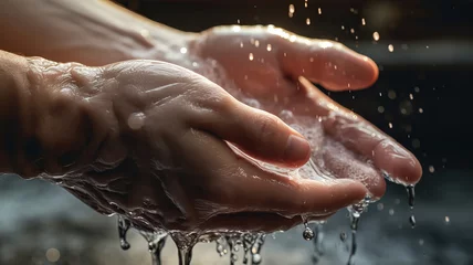 Fotobehang a close-up of hands being washed with soap and water © vectorizer88