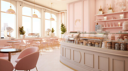 Enchanting interior decor of the ice cream shop space
