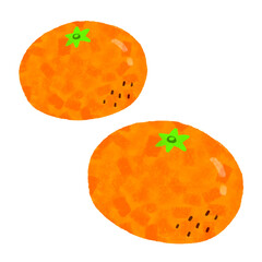 手描き　2個のかわいいみかんのイラスト　テクスチャあり