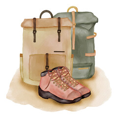 Watercolor Hiking Backpack and Shoes