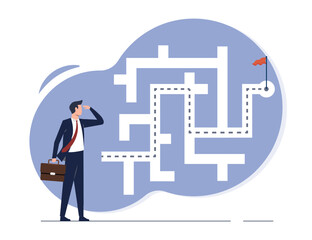 Overcoming obstacle and challenge concept, solving business problem and find the best solution, way to success and business strategy