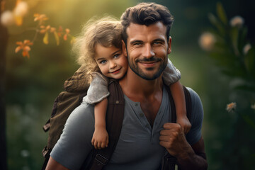 a man holding his daughter on his back