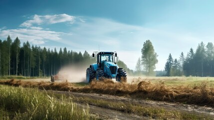 Fototapeta premium Forestry truck with forest in the background
