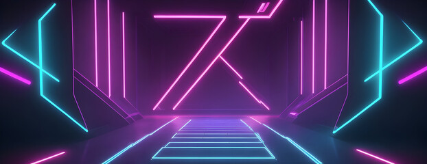 3d technology abstract neon light background, empty space scene, spotlight, dark night, virtual reality, cyber futuristic sci-fi background,