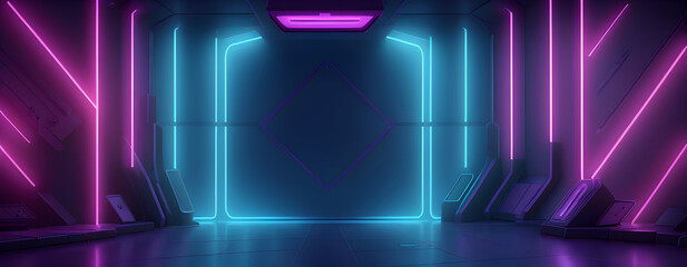 3d technology abstract neon light background, empty space scene, spotlight, dark night, virtual reality, cyber futuristic sci-fi background,