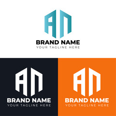 Obraz premium Two letters A N logo design ,Double letters polygon letter mark logo, Minimalist creative vector logo design template
