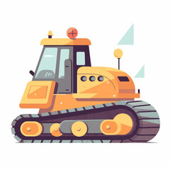 Bulldozer, 2D, simple, flat vector, cute cartoon, illustration, construction equipment, child-friendly, educational materials, whimsical graphics, charming design, lovable, playful.