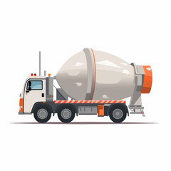  Concrete mixer truck, 2D, simple, flat vector, cute cartoon, illustration, construction equipment, child-friendly, educational materials, whimsical graphics, charming design, lovable, playful.