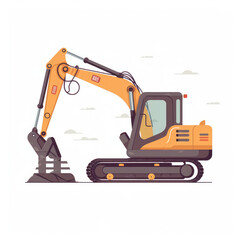  Excavator, 2D, simple, flat vector, cute cartoon, illustration, construction equipment, child-friendly, educational materials, whimsical graphics, charming design, lovable, playful.