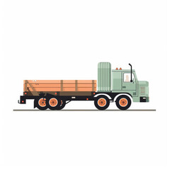 Flatbed truck, 2D, simple, flat vector, cute cartoon, illustration, transportation, logistics, child-friendly, educational materials, whimsical graphics, charming design, lovable, playful.




