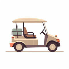  Golf cart, 2D, simple, flat vector, cute cartoon, illustration, recreational vehicle, child-friendly, educational materials, whimsical graphics, charming design, lovable, playful