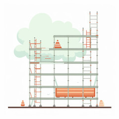 Scaffold, 2D, simple, flat vector, cute cartoon, illustration, construction equipment, child-friendly, educational materials, whimsical graphics, charming design, lovable, playful.